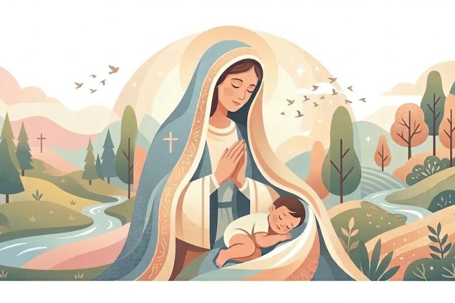 Fiducia nella Protezione Materna - un bambino che dorme pacificamente all'ombra del velo della Vergine Maria